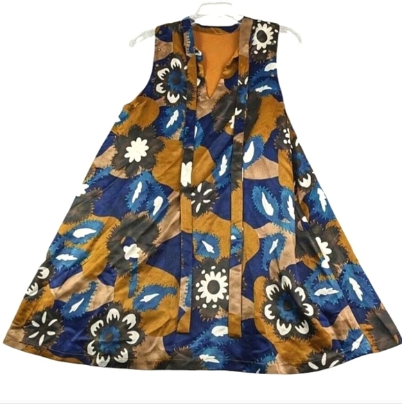 Moon River Floral Mini Dress - Blue and Brown Size Large - Picture 6 of 9
